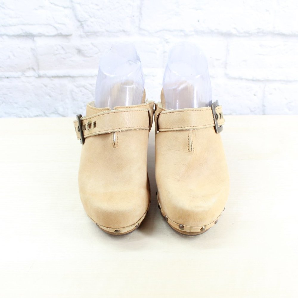 SANITA Brown Leather Wood Heel Backless Ankle Stra - Picture 5 of 9